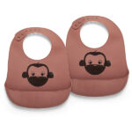 Nuuroo Alfie siliconen slabbetjes Mahogany met apenprint, set van 2