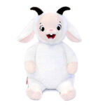 Cubbies knuffel Lenin de geit met witte vacht, zwarte hoorns en verborgen rits