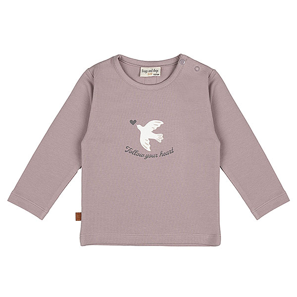 Frogs and Dogs Follow Your Heart kindershirt Nirvana paars met vogelprint