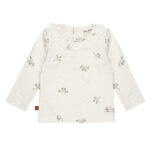 Frogs and Dogs Follow Your Heart baby & kids shirt Jet Stream gebroken wit met vogelprint en ruffel kraag