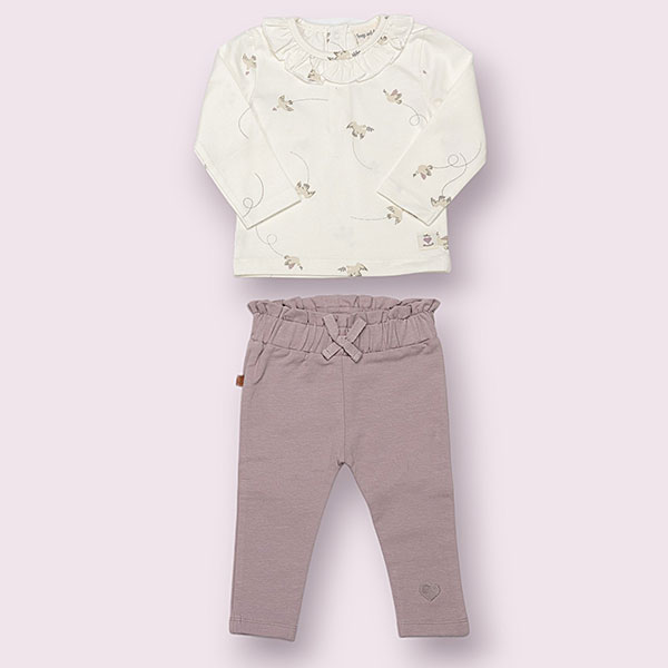 Frogs and Dogs babyshirt Follow Your Heart Jet Stream met vogelprint en ruffelkraag