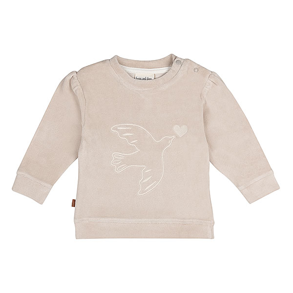 Frogs and Dogs baby en peuter velvet sweater Silver Gray met vogel en hartje
