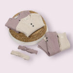 Frogs and Dogs rib babylegging & shirtje/romper Nirvana & Silver Gray met hartjesdetails