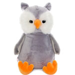 Cubbies knuffel Hooty Lou uil grijs met oranje snavel en voeten, verborgen rits