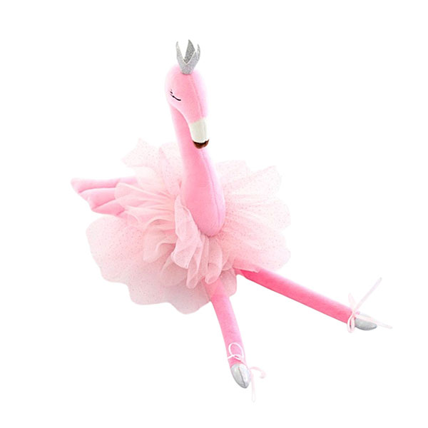 Flamingo Ballerina knuffel in roze met tule rokje en zilveren kroon