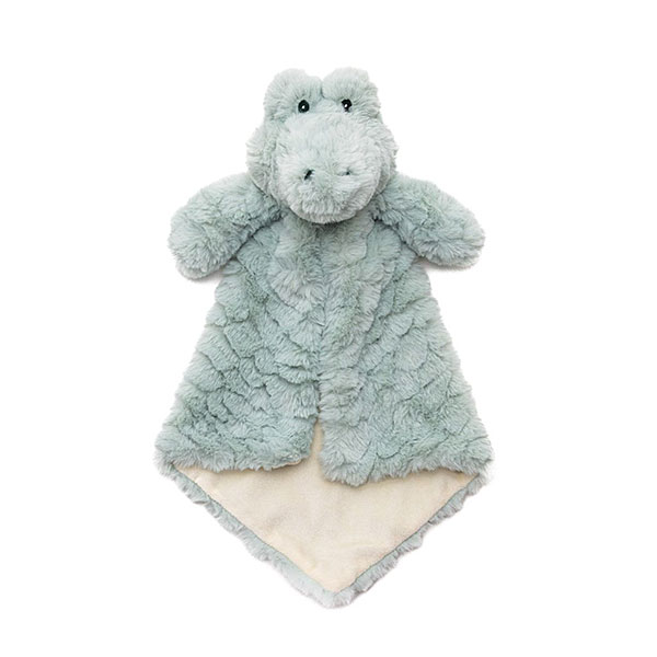 Cubbies knuffeldoekje Scaley Dan Luvie met groen lichaam, zwarte ogen en vriendelijke glimlach