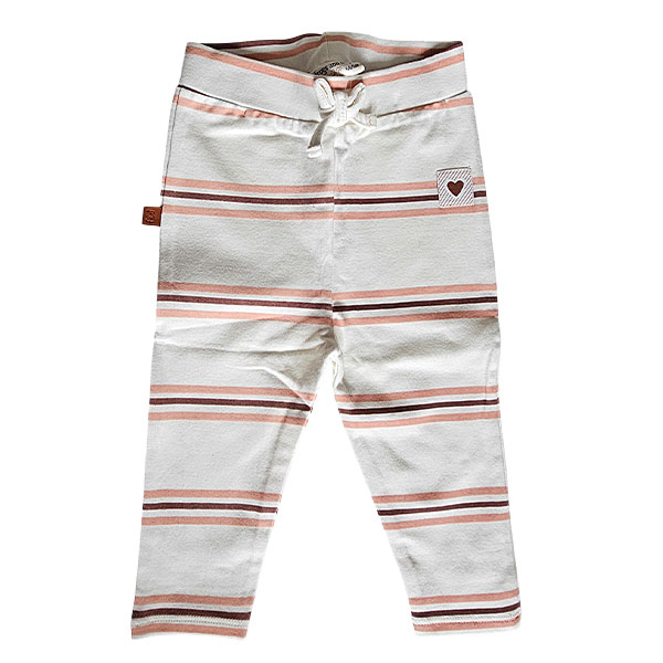 Frogs and Dogs broekje Beautiful Hearts in off white met zalmkleurige strepen en hartjesdetail