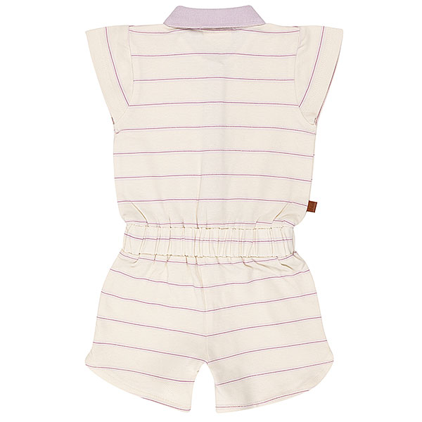 Frogs and Dogs baby & peuter zomerpakje crème met lila strepen, polokraag en elastische taille met striklint