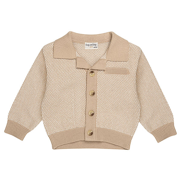 Frogs and Dogs Polo Cardigan Sand Shell met polokraag en knoopsluiting, geschikt voor baby’s