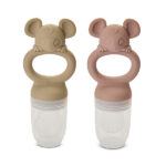 Set van 2 Nuuroo fruitfopspenen in Cobblestone en Woodrose met muismotief en beschermkap