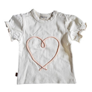 Frogs and Dogs babyshirt Beautiful Hearts crème met roze hartje – showmodel zomercollectie