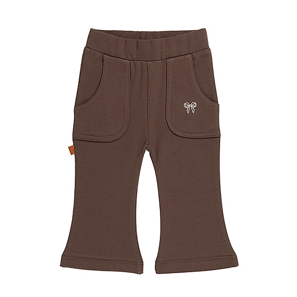 Frogs and Dogs flair pants baby & peuter Seal Brown met geborduurd strikje en uitlopende pijpjes