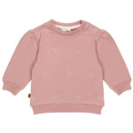 Frogs and Dogs baby en peutersweater sepia rose met strikjes en drukknoopjes op de schouder