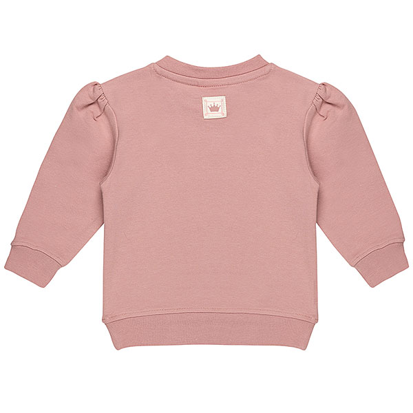 Frogs and Dogs baby en peutersweater sepia rose met strikjes en drukknoopjes op de schouder