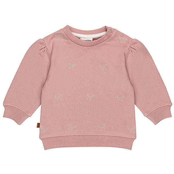Frogs and Dogs baby en peutersweater sepia rose met strikjes en drukknoopjes op de schouder