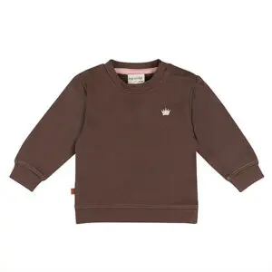 Frogs and Dogs baby & peutersweater Seal Brown met geborduurd kroontje en drukknoopjes op de schouder t/m maat 86