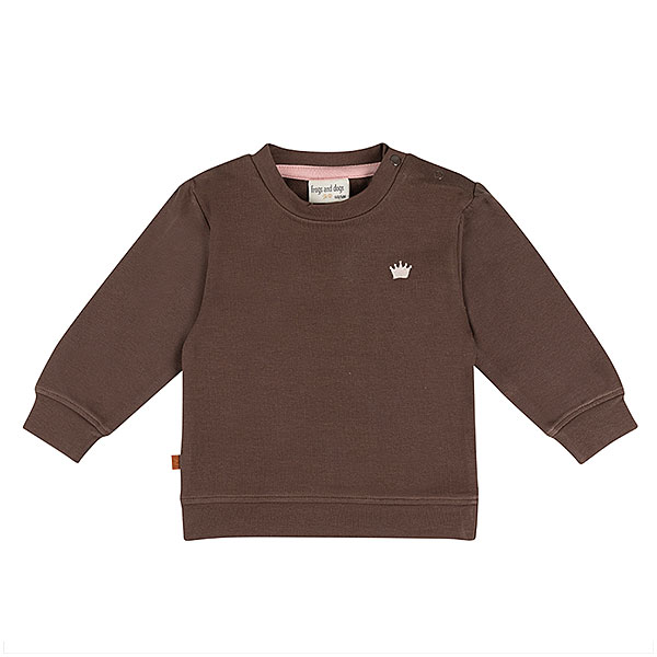 Frogs and Dogs baby & peutersweater Seal Brown met geborduurd kroontje en drukknoopjes op de schouder t/m maat 86