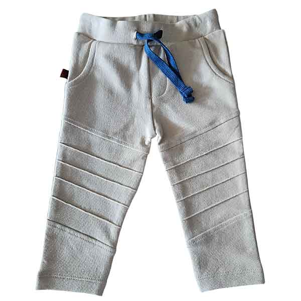 Frogs and Dogs baby bikerpants beige uit de Happy with You collectie met blauw koordje en geborduurde smiley achterop
