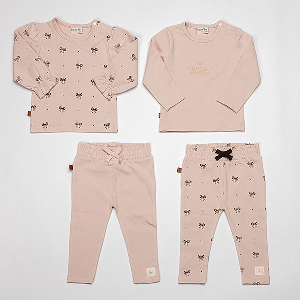 Frogs and Dogs baby & peuterbroek sepia rose met strikjesprint en elastische tailleband uit de Ballerina collectie