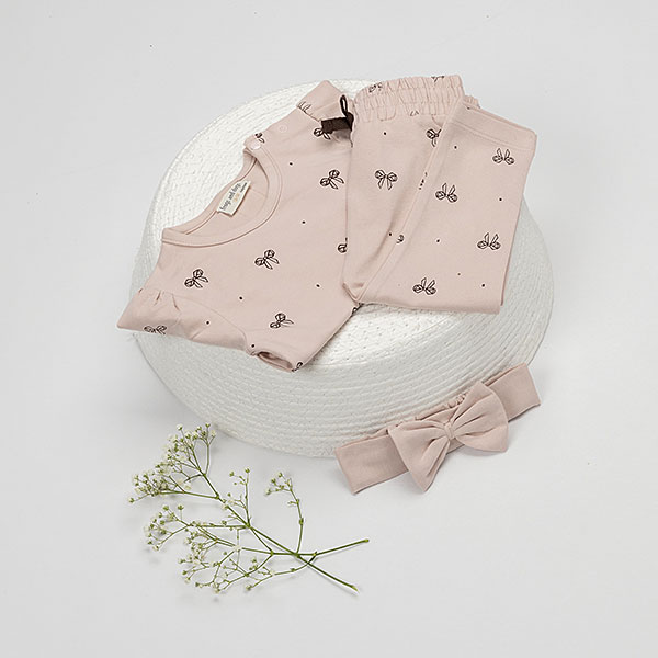 Frogs and Dogs baby & peuterbroek sepia rose met strikjesprint en elastische tailleband uit de Ballerina collectie