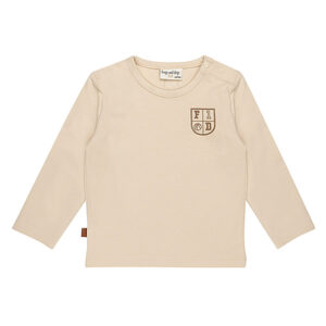 Frogs and Dogs baby & peutershirt Smoke Gray met geborduurd F&D-logo en drukknoopjes op de schouder.