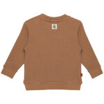 Frogs and Dogs Play All Day sweater voor peuters in Beaver Fur bruin met geborduurd logo.