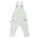 Frogs and Dogs baby dungaree White Alyssum Green met streepjes, verstelbare bandjes en Dino-logo