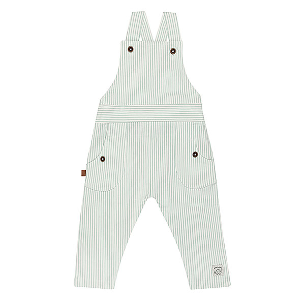 Frogs and Dogs baby dungaree White Alyssum Green met streepjes, verstelbare bandjes en Dino-logo