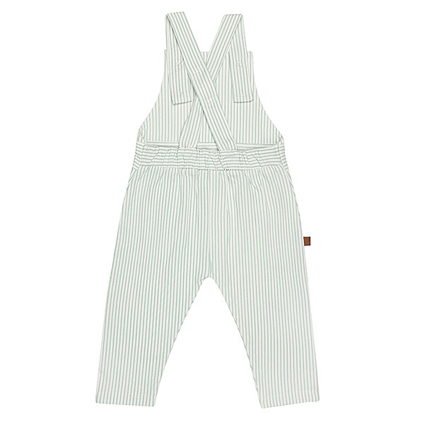 Frogs and Dogs baby dungaree White Alyssum Green met streepjes, verstelbare bandjes en Dino-logo