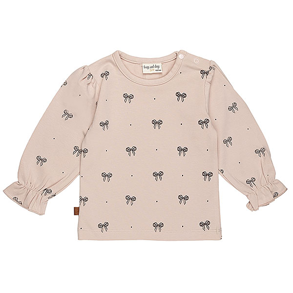 Frogs and Dogs baby & peutershirt Ballerina Sepia Rose met strikjesprint en ruffle mouwen