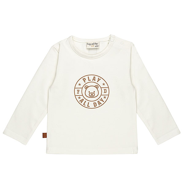Frogs and Dogs Play All Day baby & peutershirt Emblem White Alyssum met rond embleem en beertje
