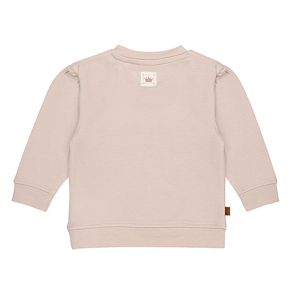 Frogs and Dogs baby & peutersweater in Sepia Rose met lange mouwen, opdruk Ballerina en plooitjes op de schouders.
