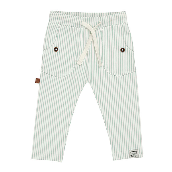 Frogs and Dogs baby & peuterbroek Nice Team White Alyssum Green met streepjes, zakken en Dino-logo