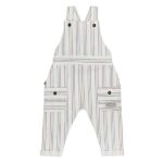 Frogs and Dogs baby tuinbroek Sand and Sun met blauw-geel streepjesdessin, verstelbare bandjes en voorzakjes