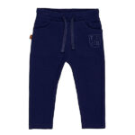 Frogs and Dogs Play All Day broek Patriot Blue donkerblauw met F&D-embleem voor baby & peuters
