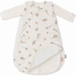 Jollein 4-seizoenen slaapzak Riverside met eendjes, konijntjes en plantjes op een ivory achtergrond, afritsbare mouwen en dubbele laag.