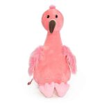Cubbies Strawberry flamingoknuffel in roze pluche met pluizige vleugels, zwarte ogen en lichtroze poten.