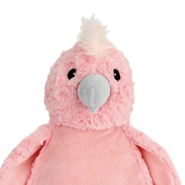 Cubbies Captain Caw Caw roze kaketoe knuffel met grijze snavel, pluizige kuif en zachte vleugels uit de Baby Range.