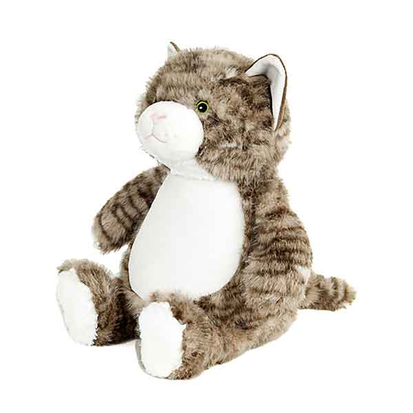 Cubbies Jasmine kat. Zachte pluche tabbykat met ritssluiting en wasbare vulling. Handgemaakt, veilig en geschikt voor alle leeftijden.