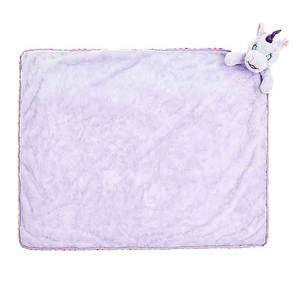 Aurora Lavendel knuffeldoek groot 70x85 cm. Extra zacht pluche doekje dat ook als dekentje dient. Magisch design, veilig en liefdevol voor baby’s.