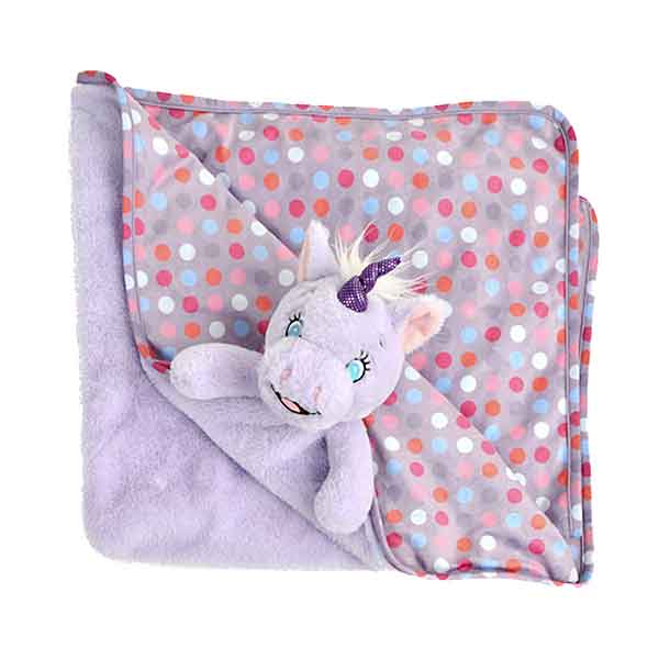 Aurora Lavendel knuffeldoek groot 70x85 cm. Extra zacht pluche doekje dat ook als dekentje dient. Magisch design, veilig en liefdevol voor baby’s.