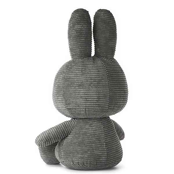 Grijze Miffy ECO Corduroy knuffel van Bon Ton Toys, 50 cm hoog, gemaakt van gerecycled ribfluweel en geschikt voor baby’s en peuters.