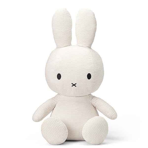 Offwhite Miffy ECO Corduroy knuffel van Bon Ton Toys, 50 cm hoog, gemaakt van gerecycled ribfluweel en geschikt voor baby’s en peuters.