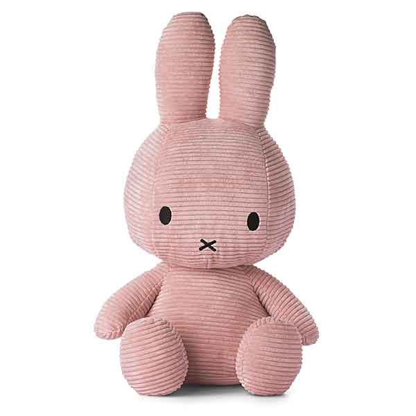 Roze Miffy ECO Corduroy knuffel van Bon Ton Toys, 50 cm hoog, gemaakt van gerecycled ribfluweel en geschikt voor baby’s en peuters.