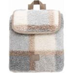 Jollein rugzak Check Bouclé met beige, crème en grijze ruitprint van zachte boucléstof, verstelbare schouderbanden en trekkoordsluiting.
