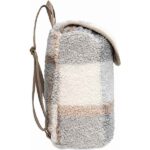 Jollein rugzak Check Bouclé met beige, crème en grijze ruitprint van zachte boucléstof, verstelbare schouderbanden en trekkoordsluiting.