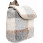 Jollein rugzak Check Bouclé met beige, crème en grijze ruitprint van zachte boucléstof, verstelbare schouderbanden en trekkoordsluiting.