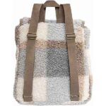 Jollein rugzak Check Bouclé met beige, crème en grijze ruitprint van zachte boucléstof, verstelbare schouderbanden en trekkoordsluiting.