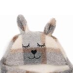 Jollein wikkeldeken Check Bouclé met coral fleece binnenkant, ruitpatroon in beige en grijs, capuchon met oortjes en klittenbandsluiting.