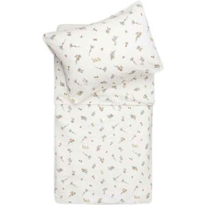 Jollein dekbedovertrek Riverside collectie met eendjes, konijntjes en waterplanten in neutrale tinten, inclusief kussensloop 60x40 cm.
